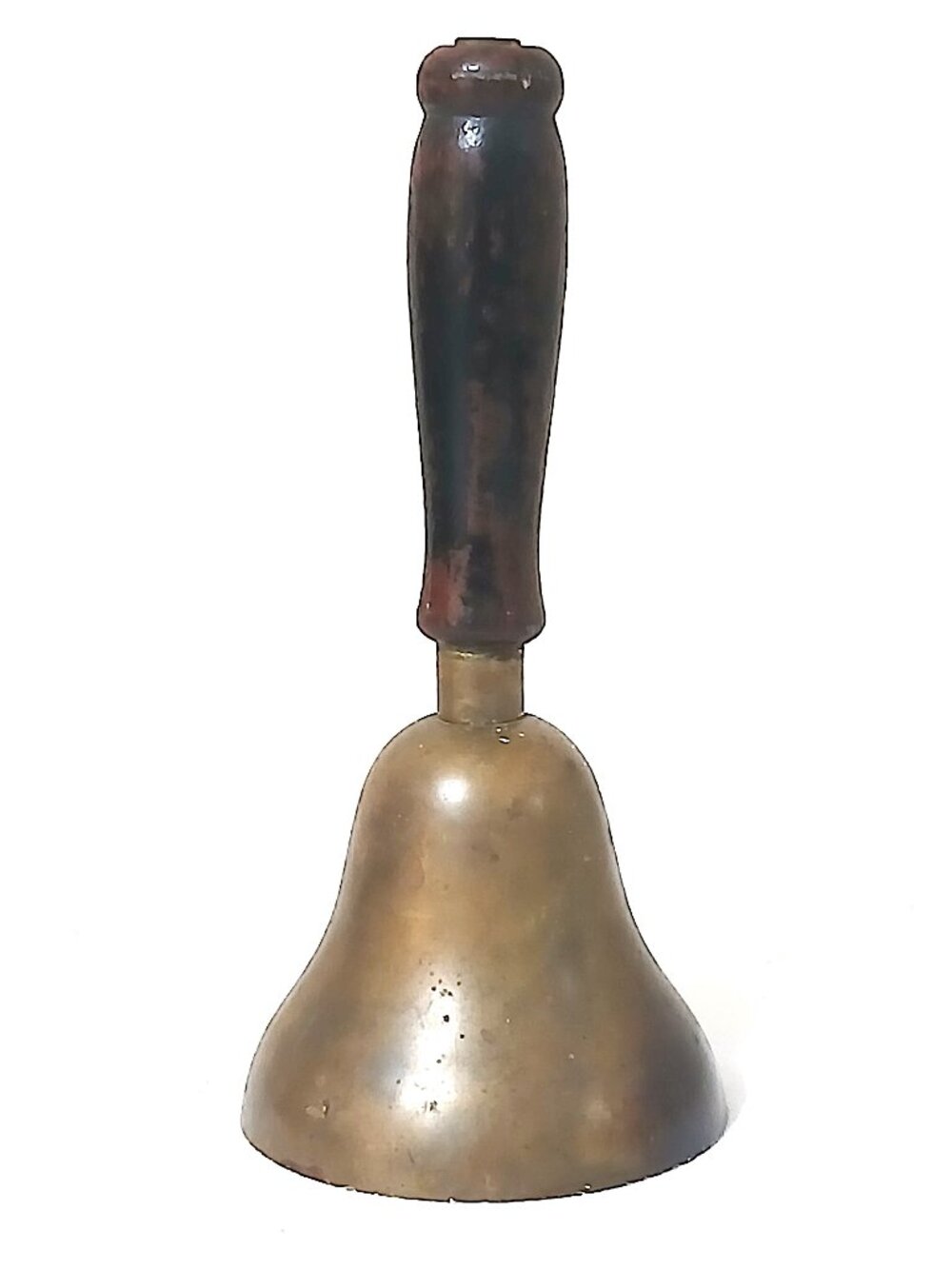 Vintage Brass Hand Bell Wood Handle Service Reception School Dinner Bell 5.25"